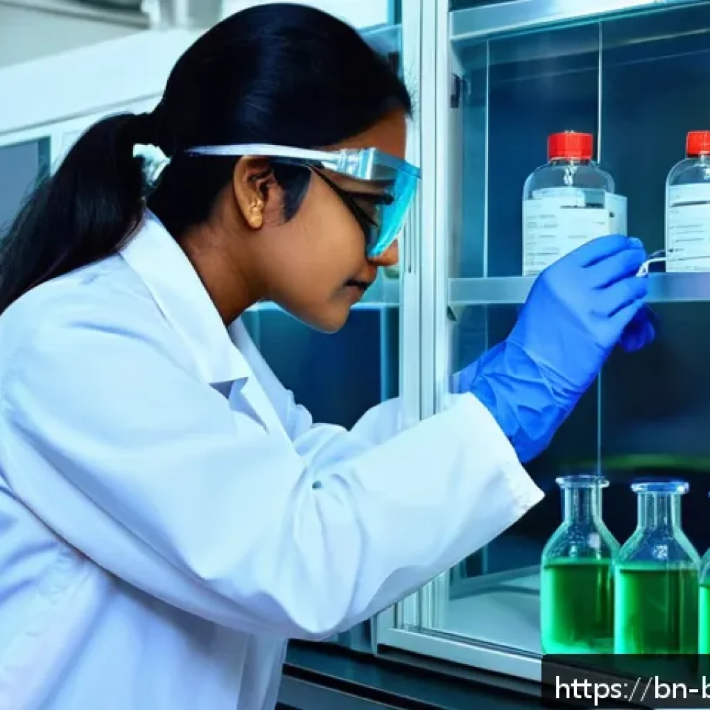 생물학자 연구실의 실험 안전 - A modern scientific laboratory scene featuring a Bengali female researcher wearing a white lab coat,...