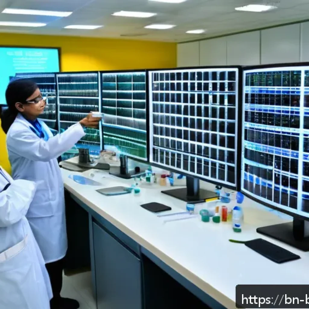 생물학자 연구 윤리 - A detailed scene of a modern biological research laboratory in Bangladesh, featuring diverse Bengali...