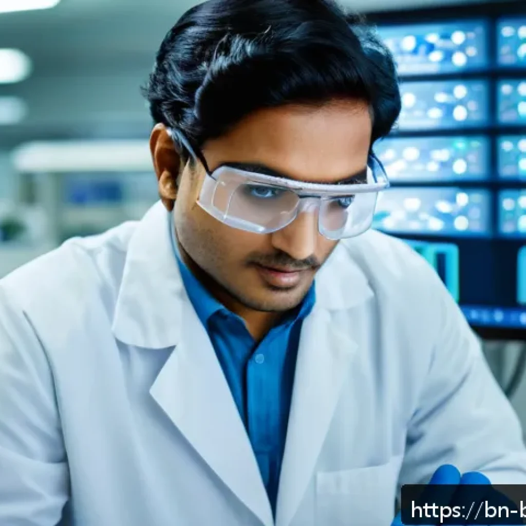 생물학자 취업 성공 전략 - A detailed and vibrant laboratory scene showing a Bengali biologist in their mid-20s wearing a lab c...